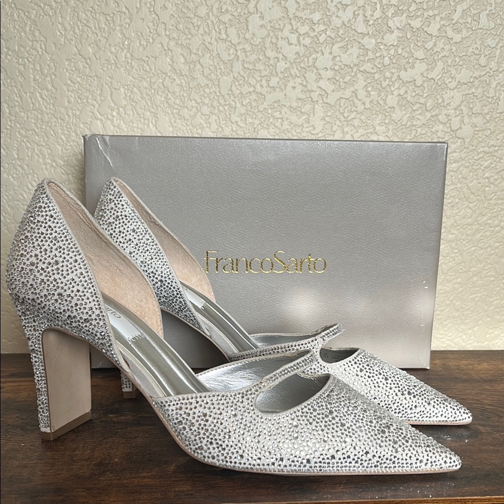 🆕 Franco Sarto Araza Platinum gem sparkle shoes